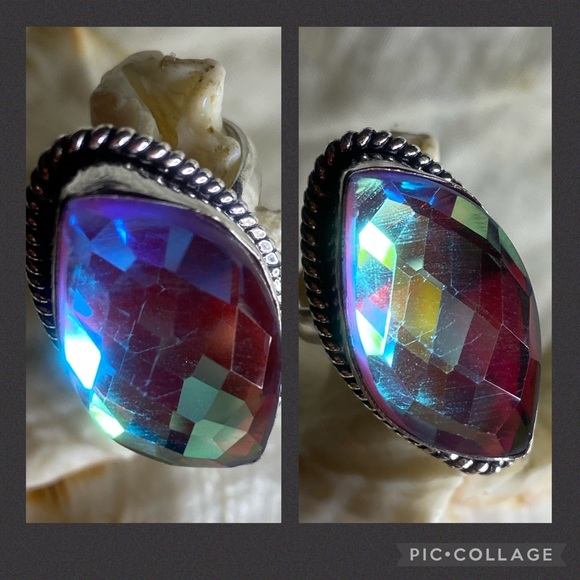 Sparkly Rainbow Mystic Topaz faceted cut statement ring - Picture 11 of 12